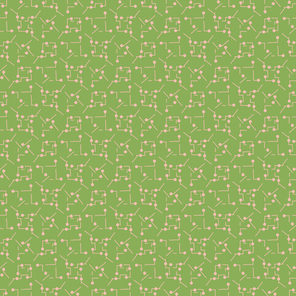Rosa Linien und Punkte auf grünem Hintergrund, nahtloses Vektormuster - Vektor, Bild