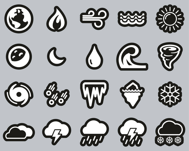 Nature Elements Icons White On Black Sticker Set Big - Vector, Image