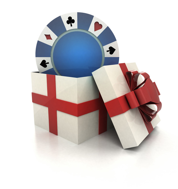 tajemniczy magiczny dar z niebieski poker chip renderowania - Zdjęcie, obraz