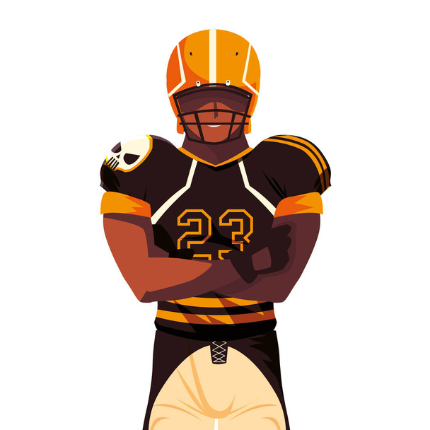 Mann Teamplayer American Football mit Uniform auf weißem Hintergrund - Vektor, Bild