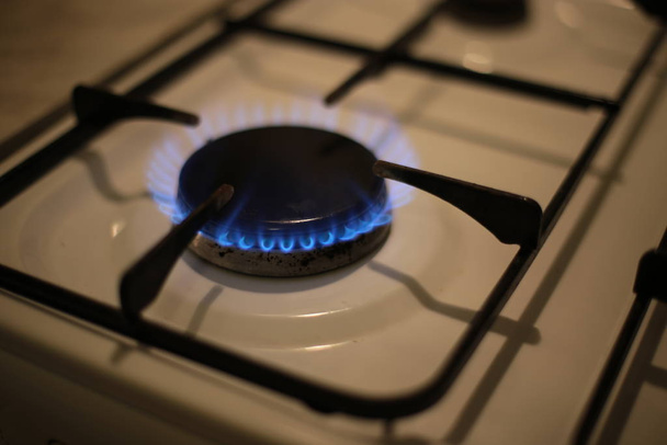 Hořící plynový hořák, kuchyňský sporák na vaření - Fotografie, Obrázek