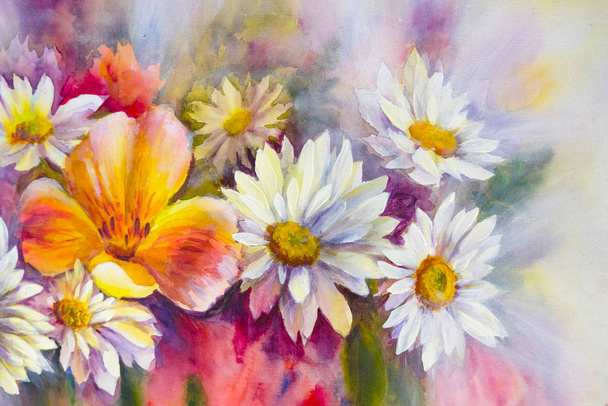 Bright bouquet of spring flowers oil painting. - Fotoğraf, Görsel