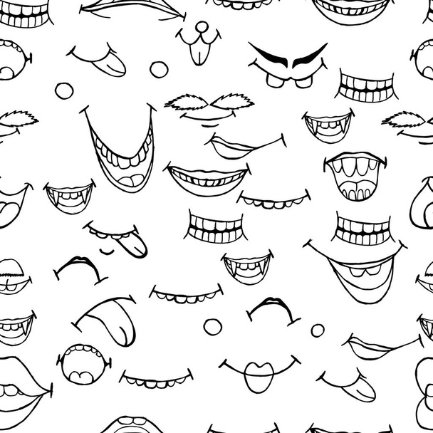 Vector image Hand-drawn. Abstract manifestations of emotions, smiles, showing the tongue. Design for greeting cards, prints, textiles, wallpaper, covers. - 写真・画像