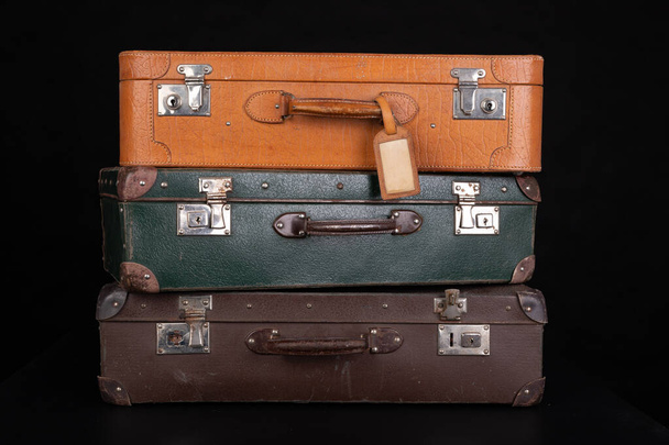 Old destroyed suitcases. Trunks used during long journeys.  - Fotó, kép