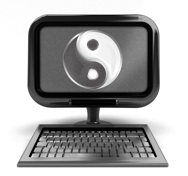 metallic computer with harmony icon on screen concept isolated - Photo, Image