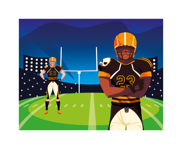 team of players american football in stadium - Vector, Image