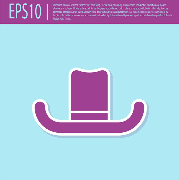 Retro purple Man hat with ribbon icon isolated on turquoise background. Vector Illustration - Vector, Image