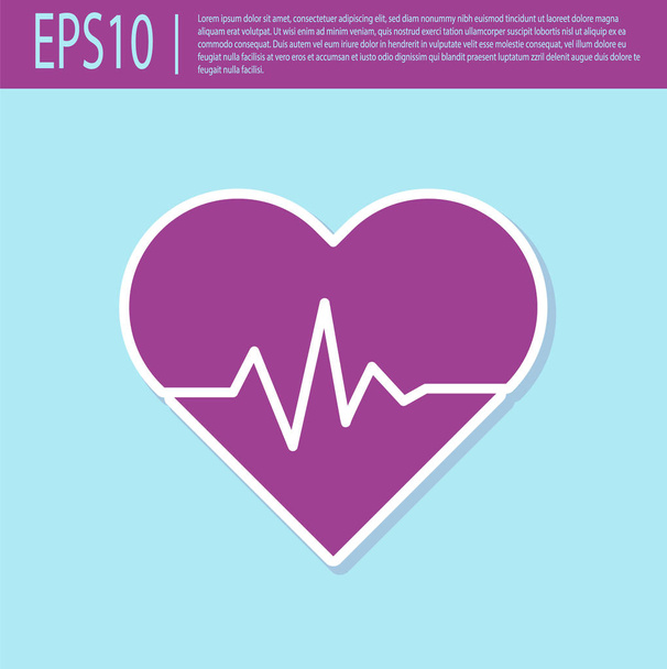 Retro purple Ikona srdeční frekvence izolované na tyrkysovém pozadí. Znamení tlukot srdce. Ikona pulsu srdce. Ikona kardiogramu. Vektorová ilustrace - Vektor, obrázek