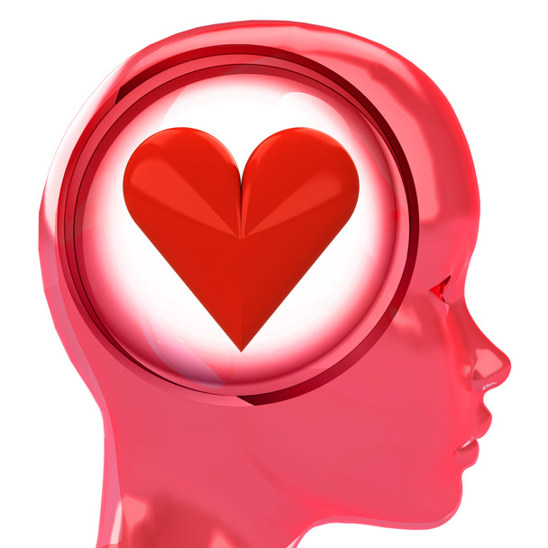 red human head with brain cloud with love heart inside - Photo, Image