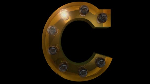 Animált arany izzólámpa betűk 4 különböző villogó animációval, amelyek hurkolhatók és külön alfa C csatorna - Felvétel, videó