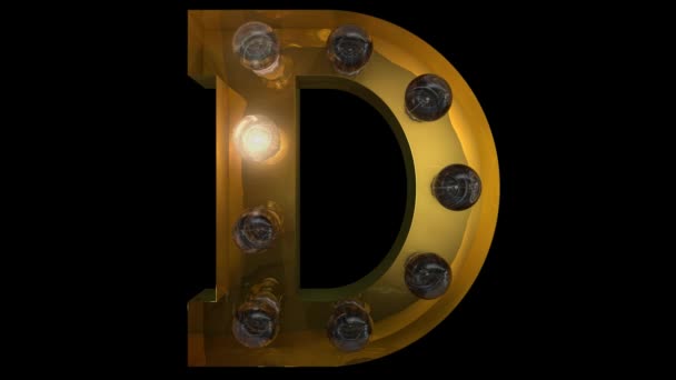 Animált arany izzólámpa betűk 4 különböző villogó animációval, amelyek hurkolhatók és külön alfa D csatorna - Felvétel, videó