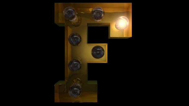 Animált arany izzólámpa betűk 4 különböző villogó animációval, amelyek hurkolhatók és egy külön alfa csatorna F - Felvétel, videó