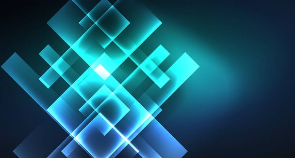 Neon glowing techno square rectangle lines, blue hi-tech futuristic abstract background - Vector, Image
