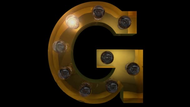 Animated Gold  light bulb letters with 4 different blinking animations that can be looped and a separate alpha channel  G - Video, Çekim