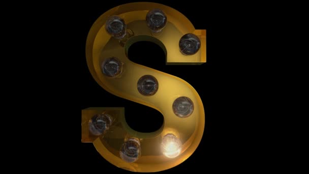 Animált arany izzólámpa betűk 4 különböző villogó animációval, amelyek hurkolhatók és külön alfa csatorna S - Felvétel, videó