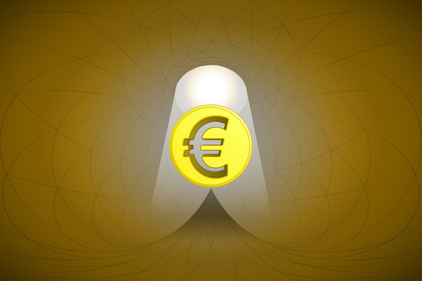 niebiańskie miejsce z wiązki światła podkreśla wektor monety euro - Wektor, obraz
