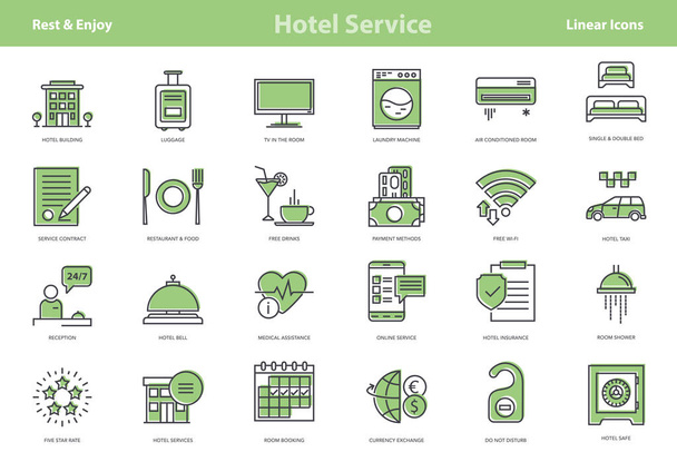 Vector mint colored outline icon set - hotel service - Vector, Image
