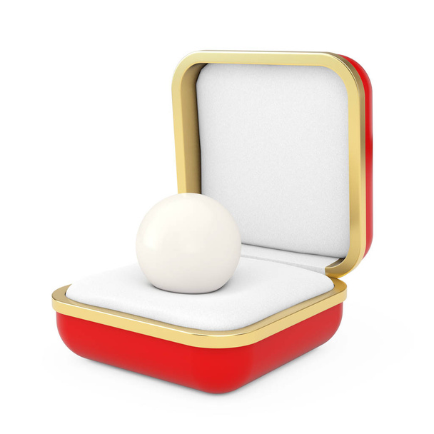 Lesklá přírodní perla z bílého moře v krabici s červenými dárky. 3D vykreslování - Fotografie, Obrázek