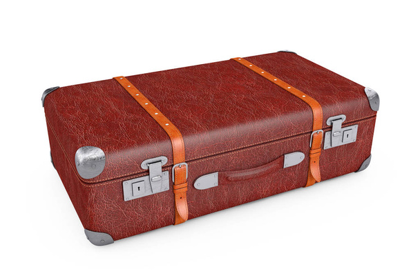 Retro Leather Brown Threadbare Suitcase With Metal Corners and B - Valokuva, kuva