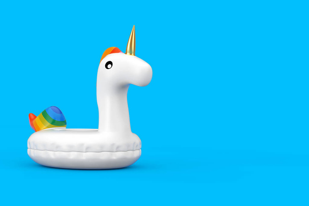 Anillo inflable divertido del unicornio para la piscina de verano. Renderizado 3d
 - Foto, Imagen