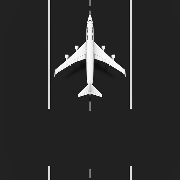 White Jet Matkustajalentokone lentoonlähtö kiitotieltä tyhjällä Spac
 - Valokuva, kuva