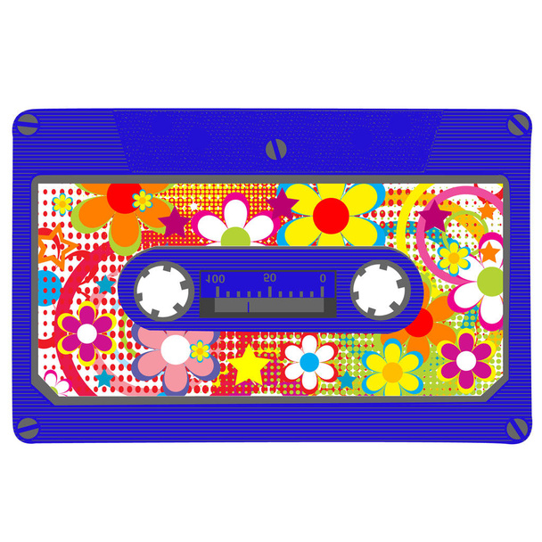 Floral pattern audio cassette - Vector, Image