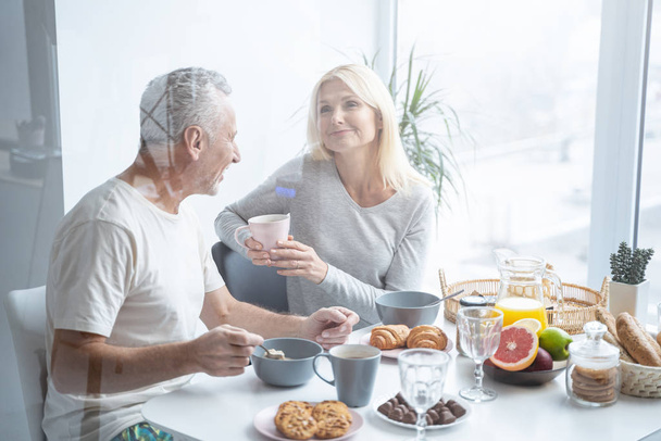 Cute morning with tasty breakfast at home stock photo - Photo, image