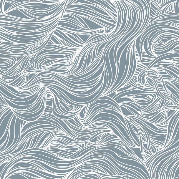 Natural texture. Decorative hand drawn doodle ornamental curly seamless pattern. Vector endless background. Stormy sea line art drawing. - Διάνυσμα, εικόνα