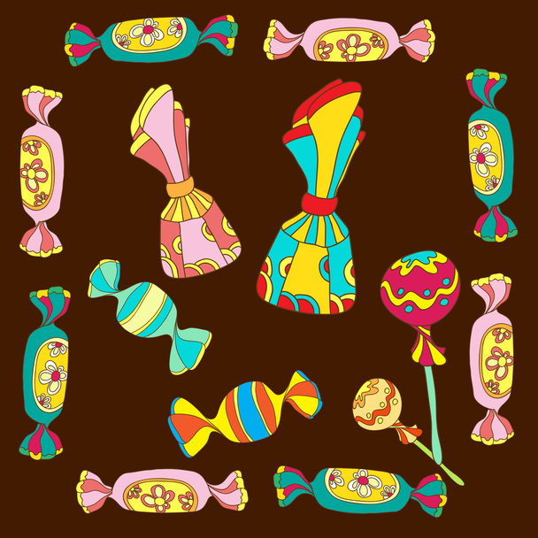Коллекция разнообразных пестрых конфет
 - Вектор,изображение