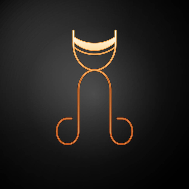 Gold Eyelash curler icon isolated on black background. Makeup tool sign. Vector Illustration - Vektor, kép
