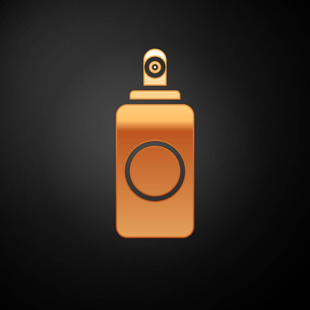 Gold Spray plechovka pro osvěžovač vzduchu, lak na vlasy, deodorant, antiperspirant ikona izolované na černém pozadí. Vektorová ilustrace - Vektor, obrázek