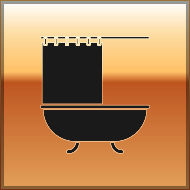 Bañera negra con icono de cortina de ducha abierta aislada sobre fondo dorado. Ilustración vectorial
 - Vector, imagen