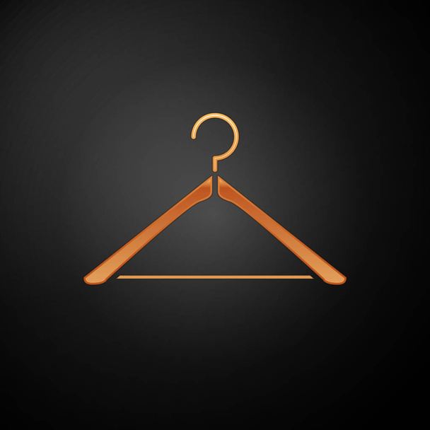 Gold Hanger wardrobe icon isolated on black background. Cloakroom icon. Clothes service symbol. Laundry hanger sign. Vector Illustration - Vector, Image