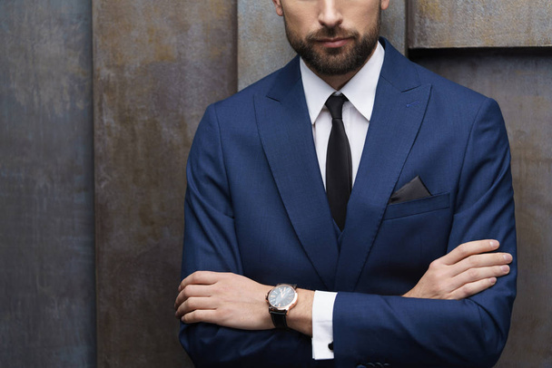 indoor photo of young handsome stylish businessman wearing suit - Foto, imagen
