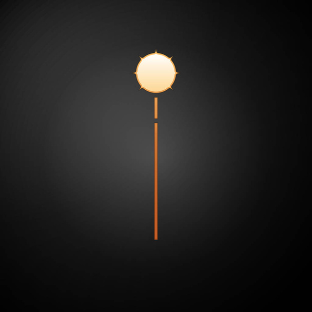 На чорному тлі виділений золотий середньовічний клинок з сітчатого м'яча. Середньовічна зброя. Векторний приклад - Вектор, зображення