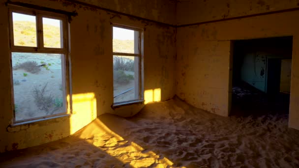 The interior of an abandoned house in Kolmanskop ghost town in Namibia. - Footage, Video