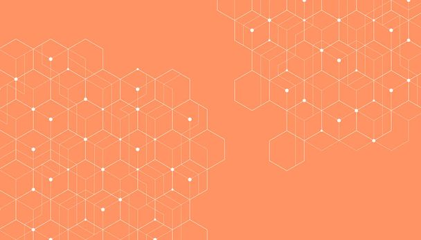 Abstract hexagonal molecular structures on orange background with copy space. - Vector, Image