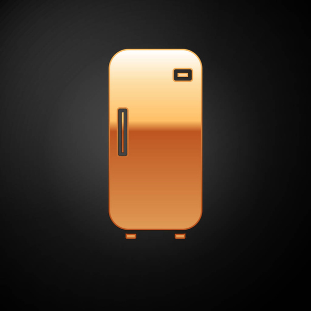 Altın Buzdolabı simgesi siyah arka plan üzerinde izole. Buzdolabı dondurucu buzdolabı. Ev teknolojisi ve aletleri. Vektör İllüstrasyonu - Vektör, Görsel
