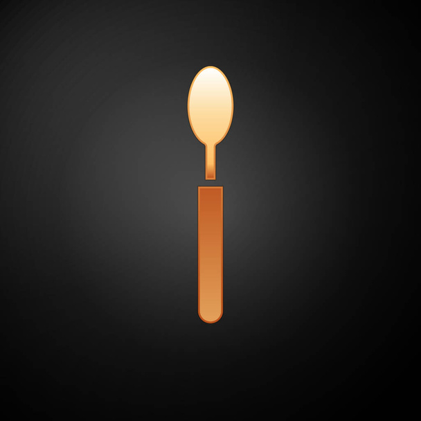 Gold Spoon icon isolated on black background. Cooking utensil. Cutlery sign. Vector Illustration - Vector, Image