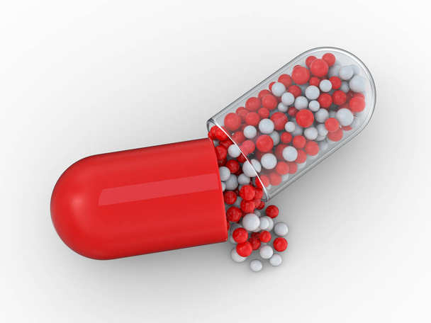 Many colorful pills isolated on white. 3D - Φωτογραφία, εικόνα