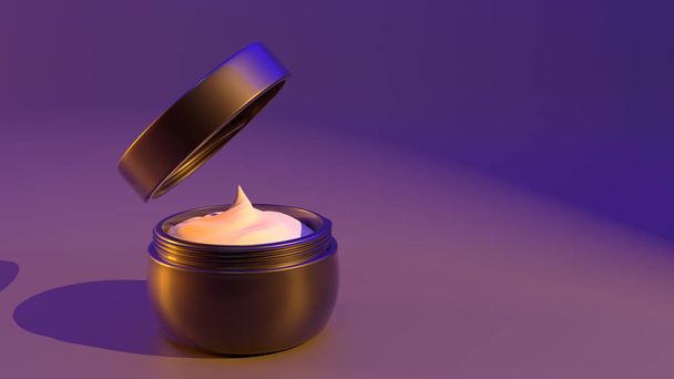 Jar of face cream on the table. Skin care. 3d rendering. - 写真・画像
