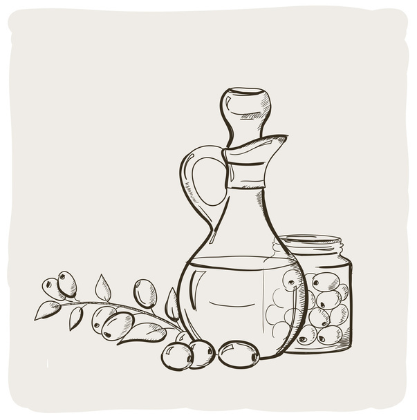 Sketch bottle of olive oil. - Vector, Imagen