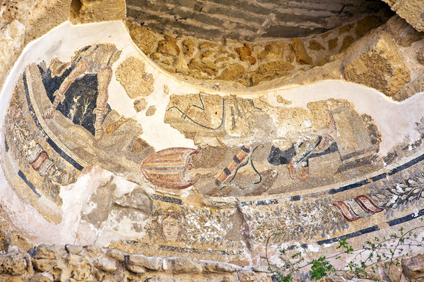 ファマグスタ、北のキプロスの近くサラミにローマ時代のモザイクの詳細. - 写真・画像