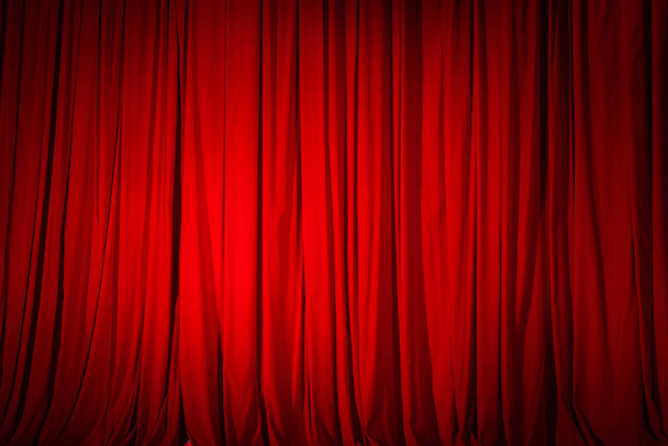 Closed red curtain in the theater, background texture - Photo, Image