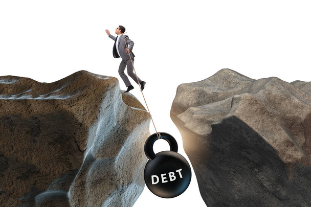 Konzept der Verschuldung und Last mit Geschäftsmann - Foto, Bild