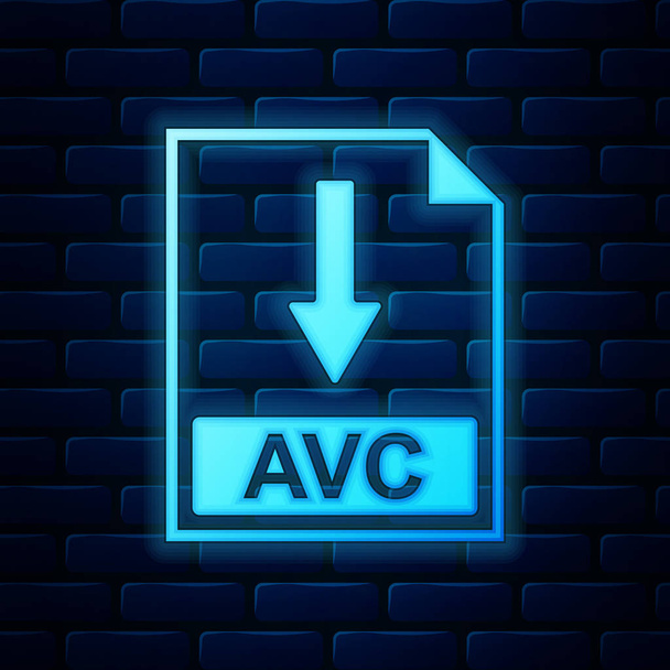 Glowing neon AVC file document icon. Download AVC button icon isolated on brick wall background. Vector Illustration - Vector, Image