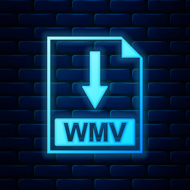 leuchtende Neon wmv-Datei Dokument-Symbol. herunterladen wmv Taste Symbol isoliert auf Ziegelwand Hintergrund. Vektorillustration - Vektor, Bild