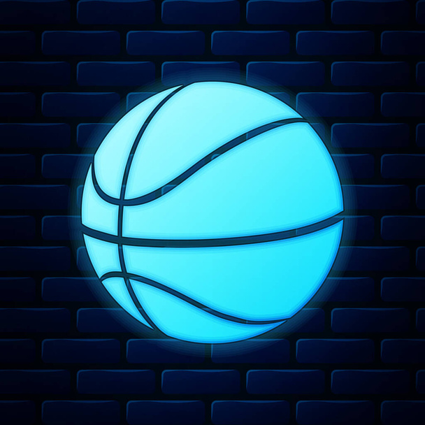 Icono de bola de baloncesto de neón brillante aislado en el fondo de la pared de ladrillo. Símbolo deportivo. Ilustración vectorial
 - Vector, Imagen