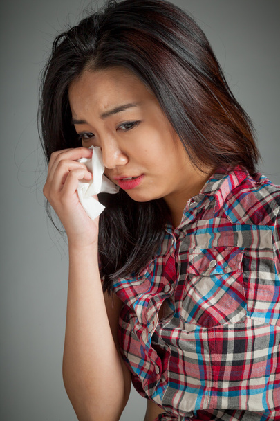 Portrait of sexy asian cowgirl crying - Foto, Imagen