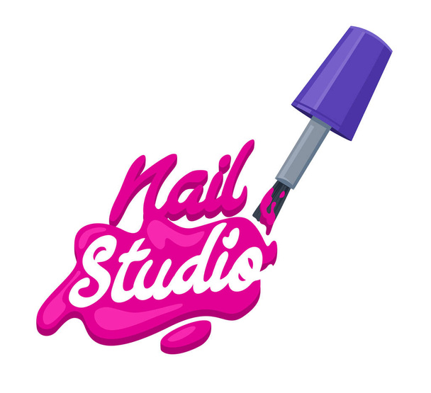 Концепция дизайна логотипа студии Nail Art. Кисть с розовым польским всплеск и типографика женский маникюр и педикюр Салон иконка шаблон для плаката флаер брошюры. Мультипликационный вектор
 - Вектор,изображение